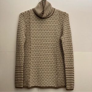 BELFORD 100% cotton size M funnel neck beige and cream pattern medium weight NWT